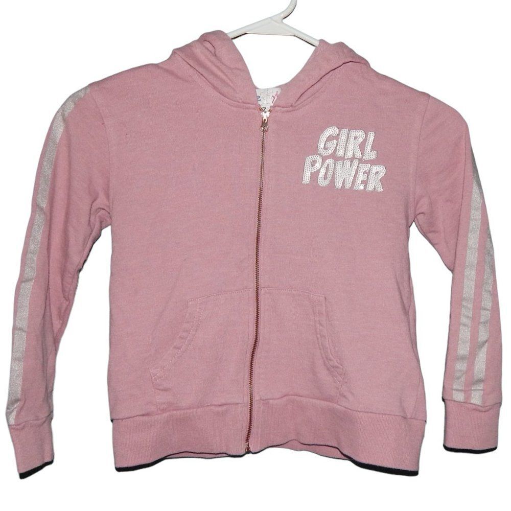FREESTYLE girls size 7 pink girl power sequin stripe full zip thin sporty jacket